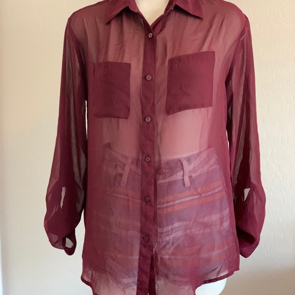 Sheer burgundy blouse
